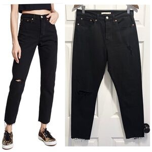 Levis Wedgie Jeans Black Distressed High Rise Frayed Raw Hem Size 28
